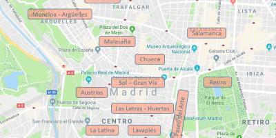 Karta över Madrid Spanien stadsdelar