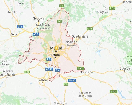 karta över Madrid och omgivande städer