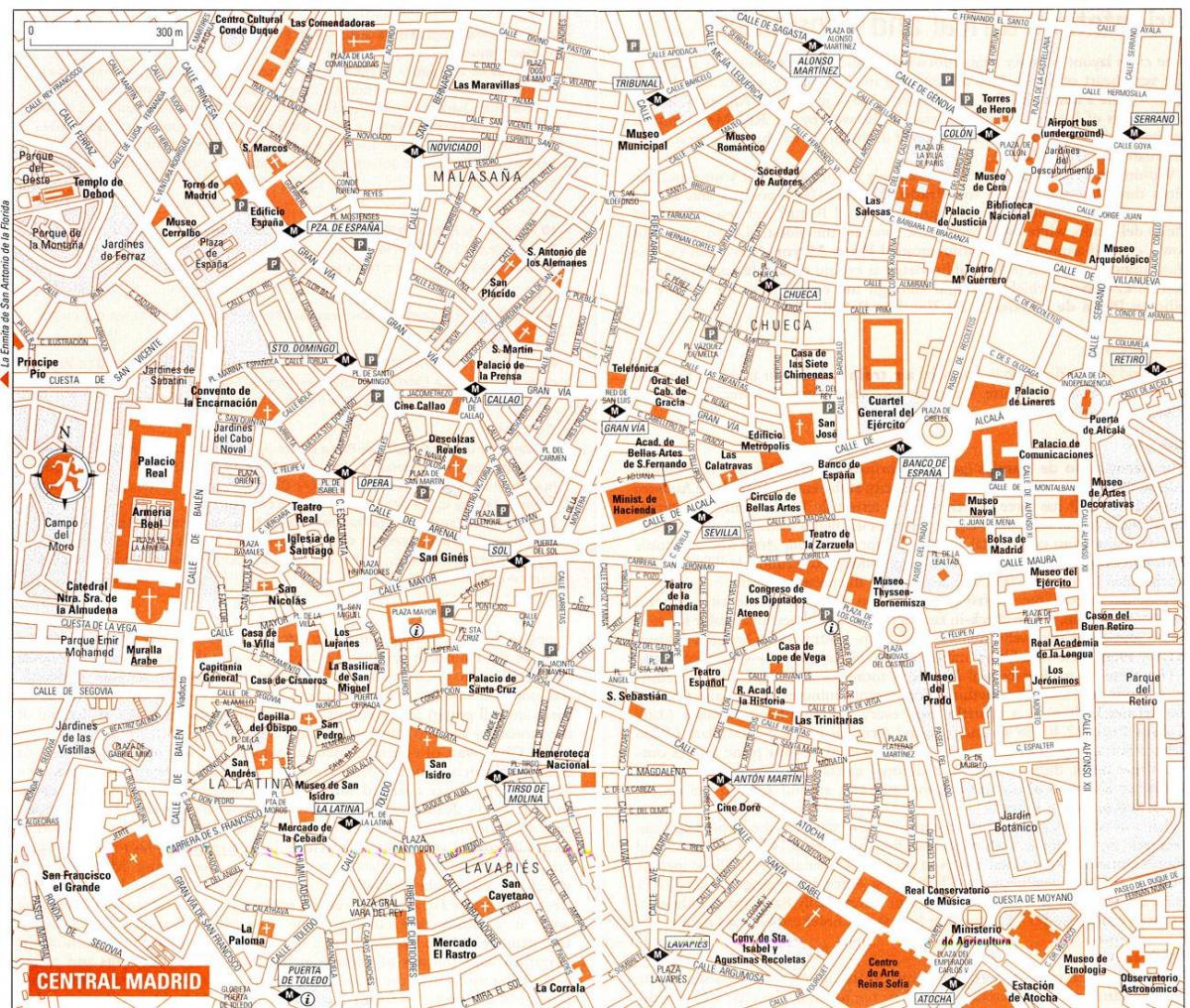 Madrid centro karta - Turist karta över Madrid centrum (Spanien)
