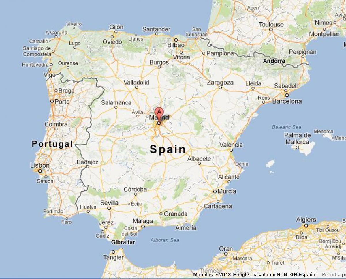 karta över Spanien visar Madrid