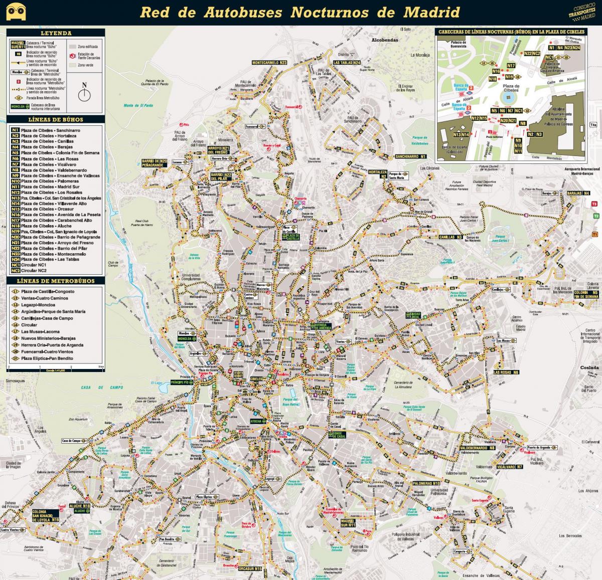 karta över Madrid natt buss 
