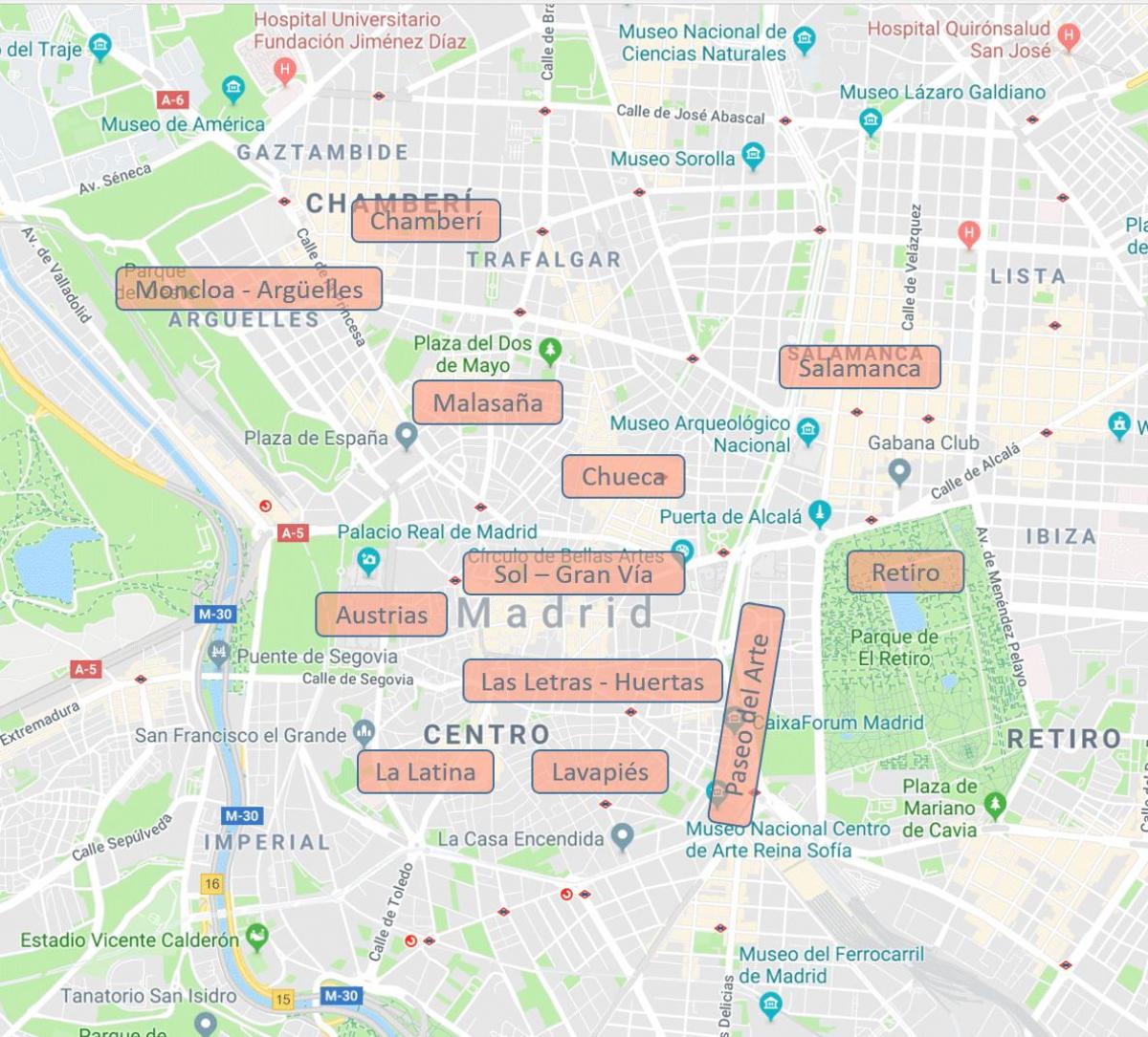 karta över Madrid Spanien stadsdelar