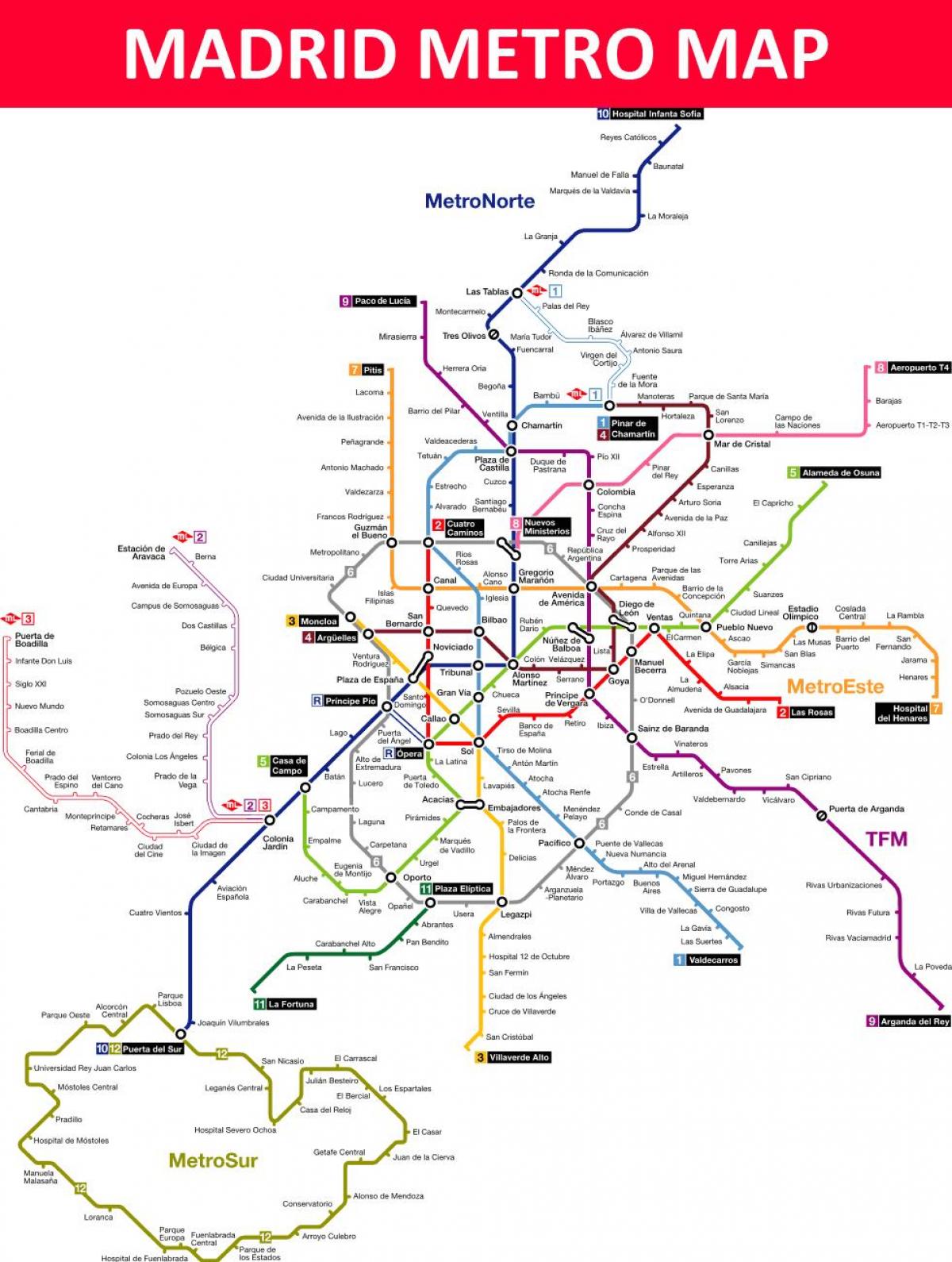 Madrid Spanien metro karta