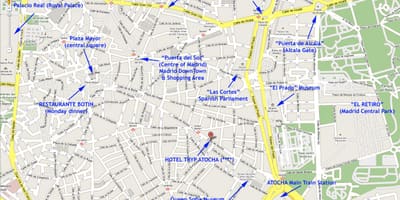 Karta över centrala Madrid Spanien
